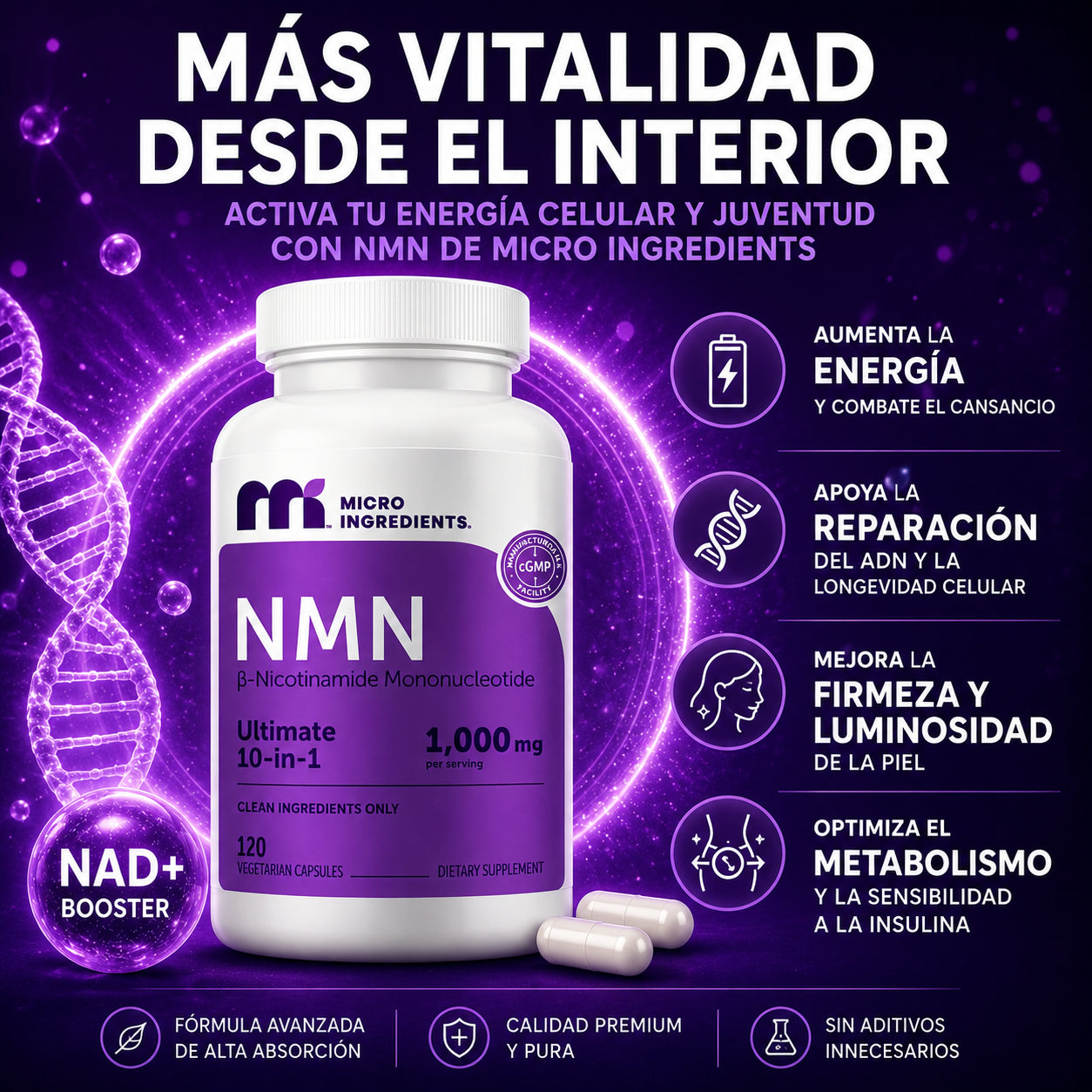 NMN · Apoya a que tu Cuerpo se Sienta con Más Energía